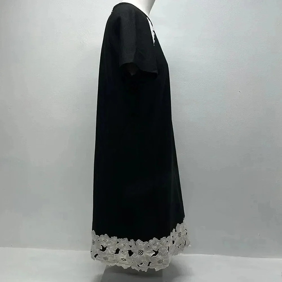 Kate Spade Dress Floral Lace Trim Crepe Short Sleeve Mini Black White Size 4 - Picture 6 of 11